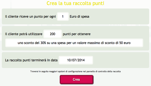 Aiuto per creare regolamento raccolta punti fidelity cards