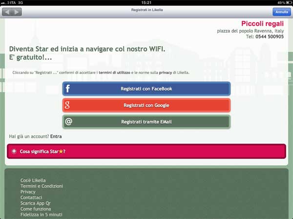 Fidelizzarsi ad un negozio attraverso Likella Free WiFi 